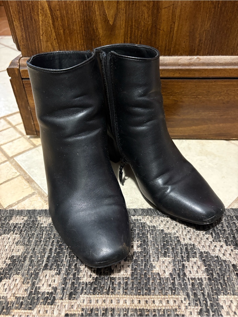 Michael Shannon Black Leather Ankle Booties with Side Zipper